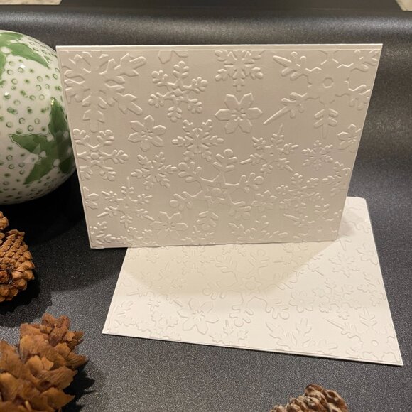 Snowflakes Embossed Holiday Cards, White Holiday Cards Set, Handmade Elegant Gre - Picture 6 of 6